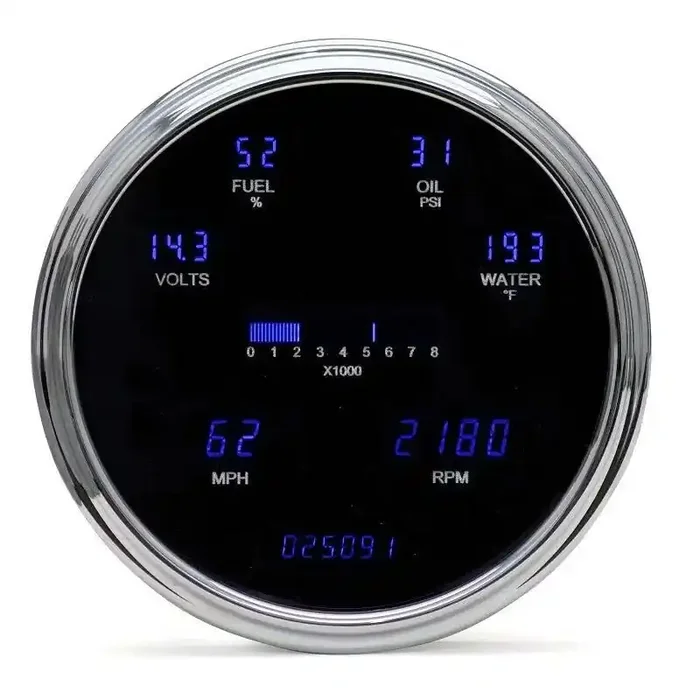 Dakota Digital Universal Round 6.75″ Chrome Bezel Gauge System Blue VFD3-1005-B