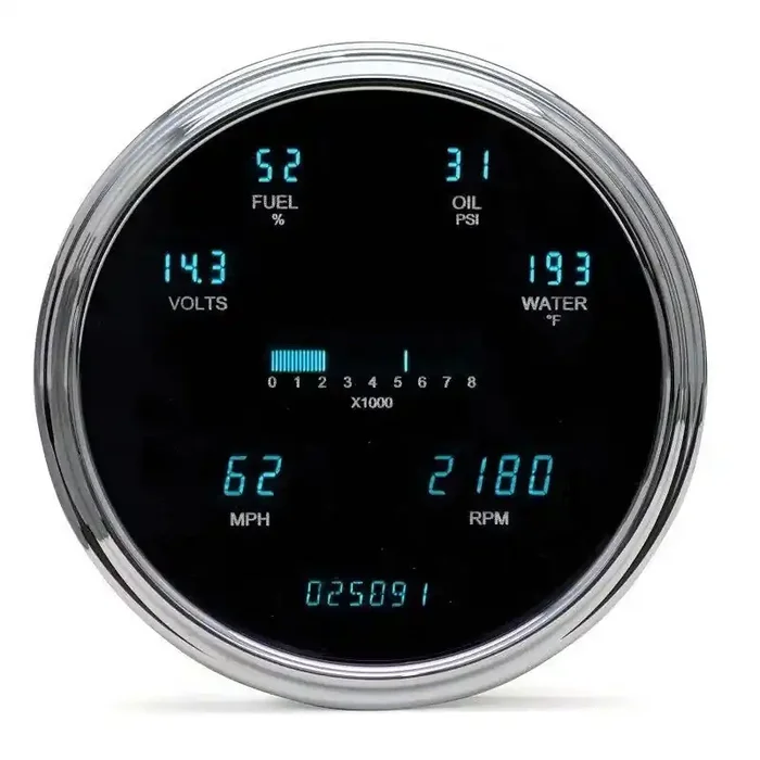 Dakota Digital Universal Single 6.75″ Round Bezel Gauge System Teal VFD3-1005-T
