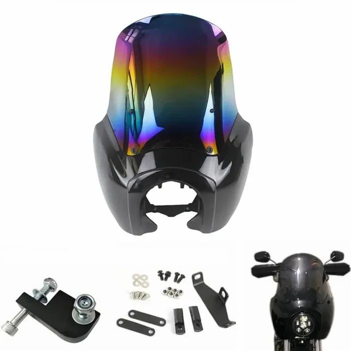 Front Headlight block extension Fairing Cover with 15″ Windscreen Windshield fits Harley Davidson Dyna Street Bob T Sport FXDXT