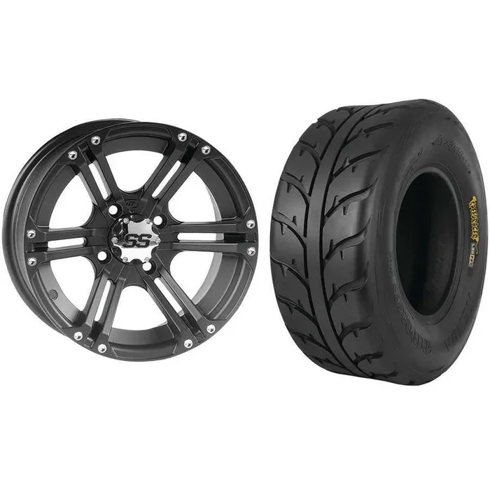 Set of 2 Mounted Wheel and Tire Kit Wheel 12×7 2+5 4/110 Tire 25×10-12 6 Ply