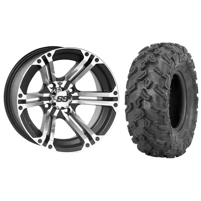 Set of 2 Mounted Wheel and Tire Kit Wheel 12×7 2+5 4/110 Tire 25×10-12 6 Ply