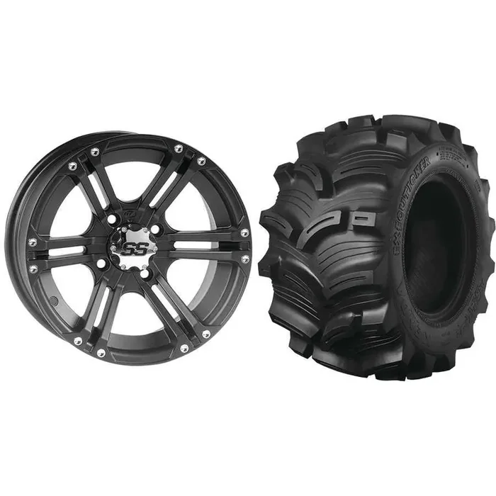 Set of 2 Mounted Wheel and Tire Kit Wheel 12×7 2+5 4/110 Tire 27×10-12 6 Ply
