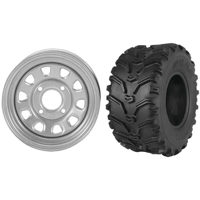 Set of 2 Mounted Wheel and Tire Kit Wheel 12×7 5+2 4/110 Tire 25×8-12 6 Ply