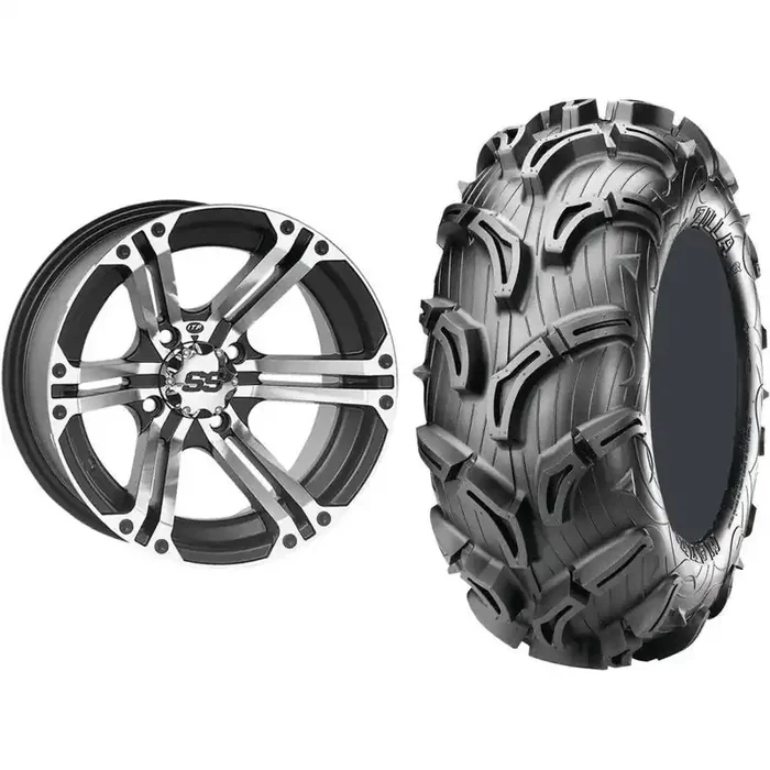 Set of 2 Mounted Wheel and Tire Kit Wheel 12×7 5+2 4/110 Tire 26×11-12 6 Ply