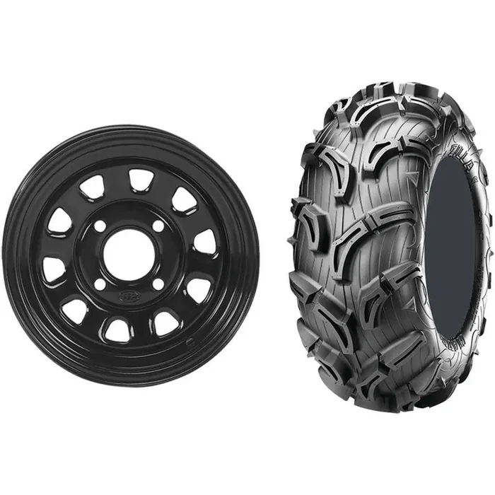 Set of 2 Mounted Wheel and Tire Kit Wheel 12×7 5+2 4/110 Tire 26×11-12 6 Ply