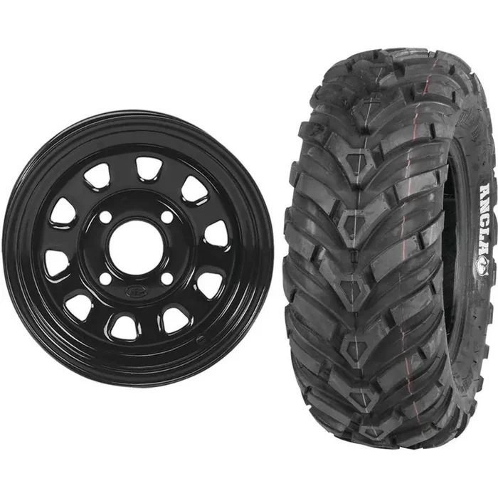 Set of 2 Mounted Wheel and Tire Kit Wheel 12×7 5+2 4/110 Tire 26×9-12 6 Ply