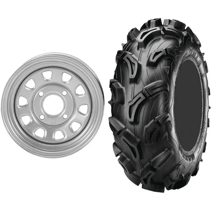 Set of 2 Mounted Wheel and Tire Kit Wheel 12×7 5+2 4/110 Tire 26×9-12 6 Ply