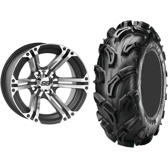 Set of 2 Mounted Wheel and Tire Kit Wheel 12×7 5+2 4/110 Tire 26×9-12 6 Ply