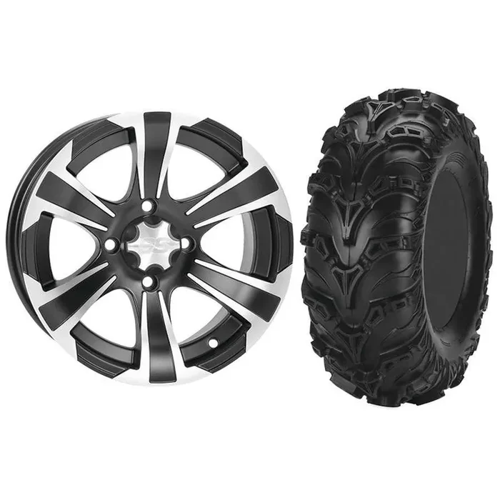 Set of 2 Mounted Wheel and Tire Kit Wheel 12×7 5+2 4/110 Tire 27×9-12 6 Ply