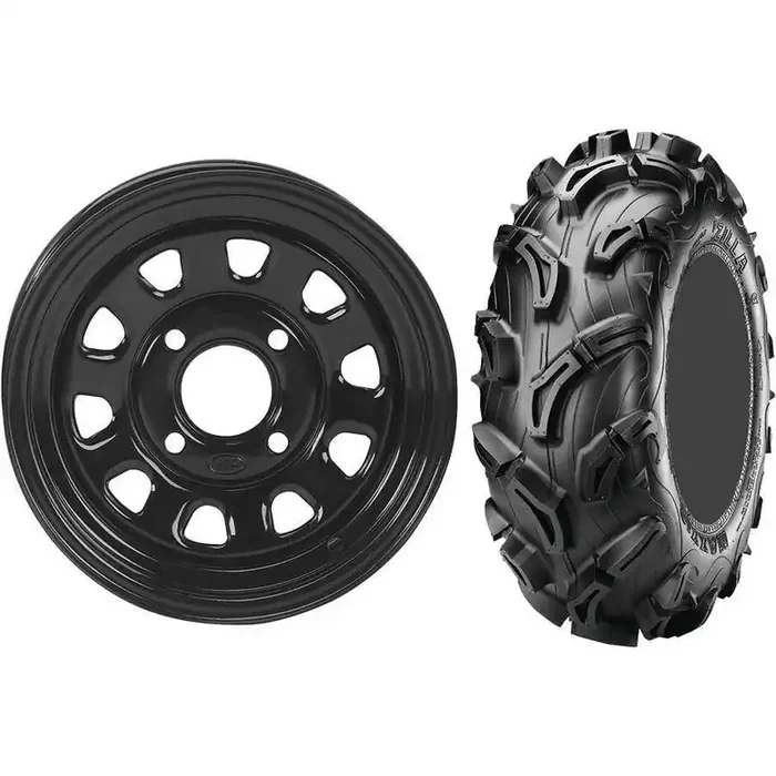 Set of 2 Mounted Wheel and Tire Kit Wheel 12×7 5+2 4/110 Tire 27×9-12 6 Ply