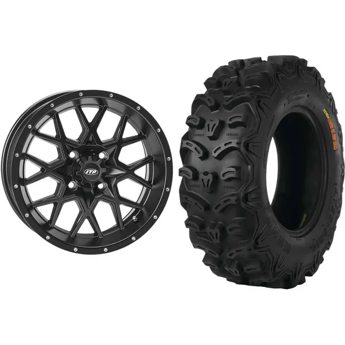 Set of 2 Mounted Wheel and Tire Kit Wheel 12×7 5+2 4/110 Tire 27×9-12 8 Ply