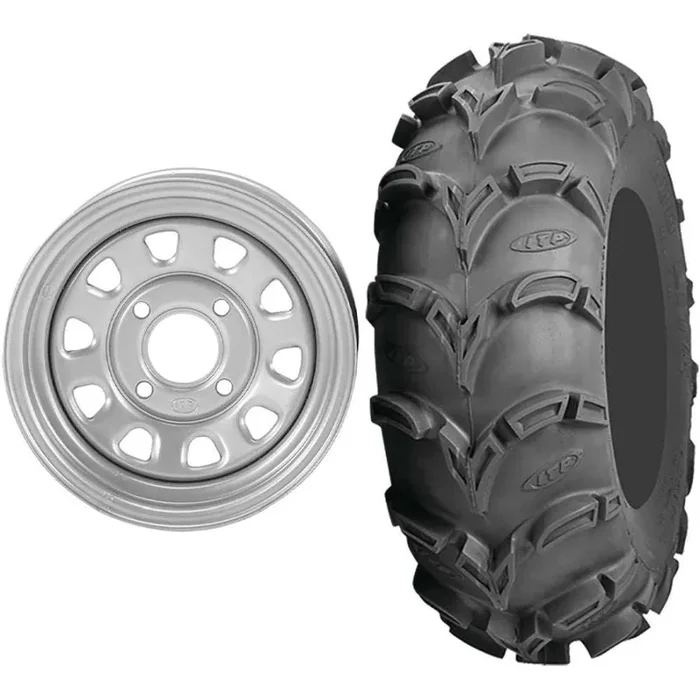 Set of 2 Mounted Wheel and Tire Kit Wheel 12×7 5+2 4/110 Tire 28×10-12 6 Ply