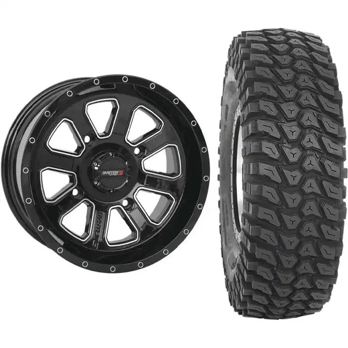 Set of 2 Mounted Wheel and Tire Kit Wheel 14×7 4+3 4/110 Tire 28×10-14 8 Ply