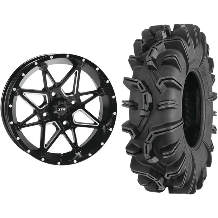 Set of 2 Mounted Wheel and Tire Kit Wheel 14×7 4+3 4/156 Tire 27×10-14 6 Ply