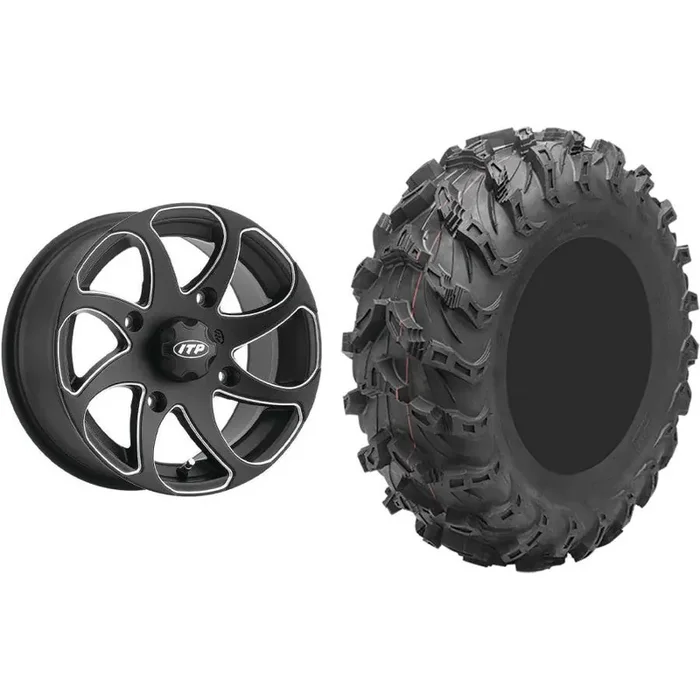 Set of 2 Mounted Wheel and Tire Kit Wheel 14×7 5+2 4/110 Tire 27×9-14 8 Ply