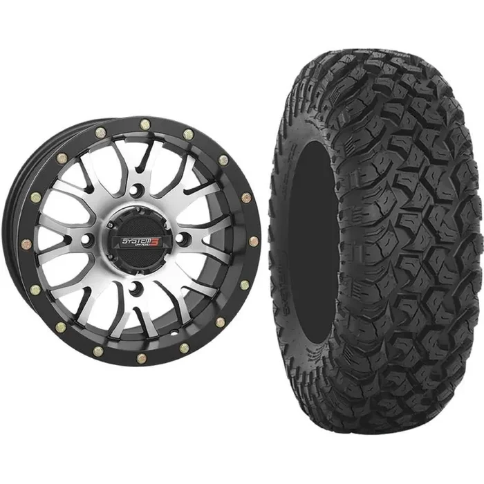 Set of 2 Mounted Wheel and Tire Kit Wheel 14×7 5+2 4/110 Tire 28×10-14 8 Ply