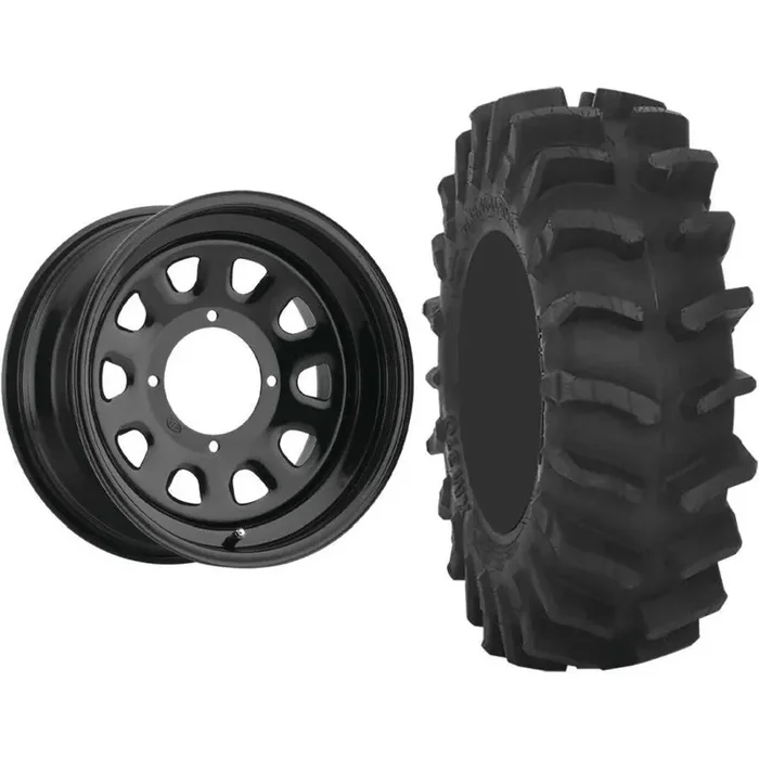 Set of 2 Mounted Wheel and Tire Kit Wheel 14×7 5+2 4/110 Tire 28×9.5-14 8 Ply