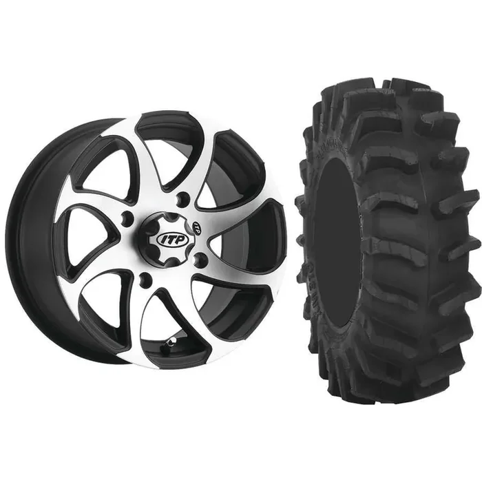 Set of 2 Mounted Wheel and Tire Kit Wheel 14×7 5+2 4/137 Tire 28×9.5-14 8 Ply