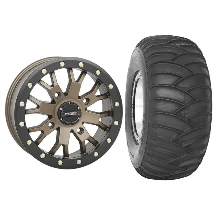 Set of 2 Mounted Wheel and Tire Kit Wheel 15×10 5+5 4/156 Tire 32×12-15 2 Ply