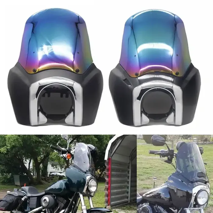 Tall Fairing w/Chrome Trim Bezel Iridium Windshield Headlight Relocation Block Club Style for Harley Dyna Super Glide T-Sport FXDXT FXR